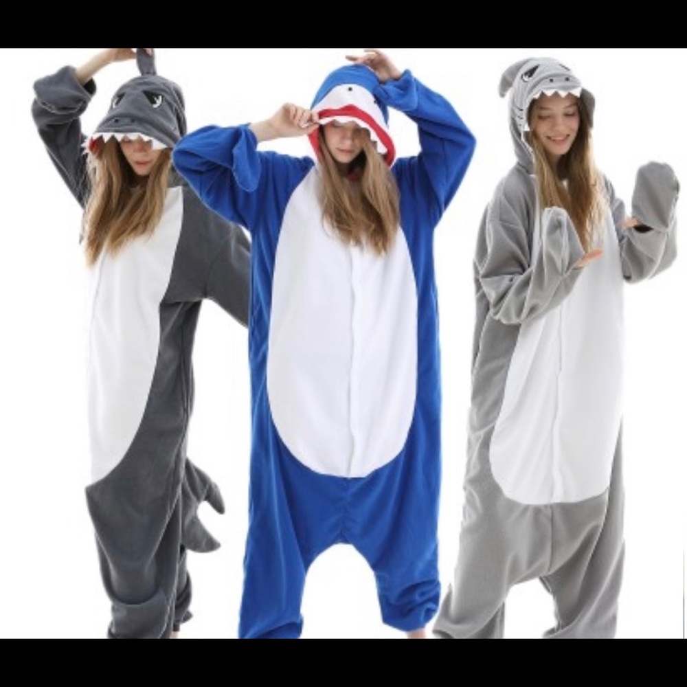 Blue onesie adult shark costumes